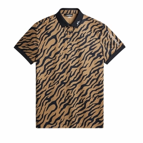 J.Lindeberg Mens Reg Fit TOUR TECH PRINT Polo - TOUR TIGER BROWN J.Lindeberg men's golf clothing