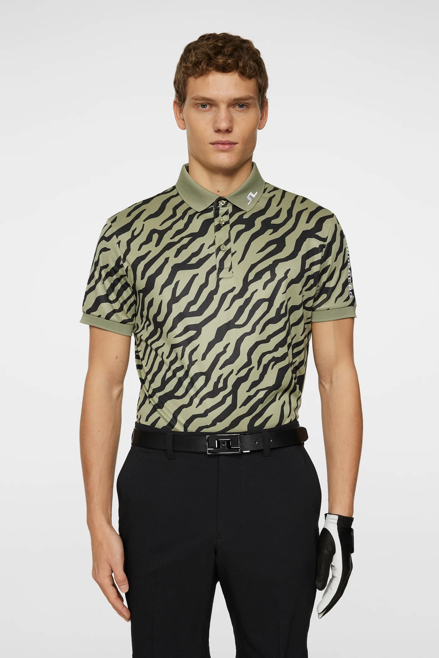 J.Lindeberg Mens Reg Fit TOUR TECH PRINT Polo - TOUR TIGER OLIVE J.Lindeberg Men's Apparel