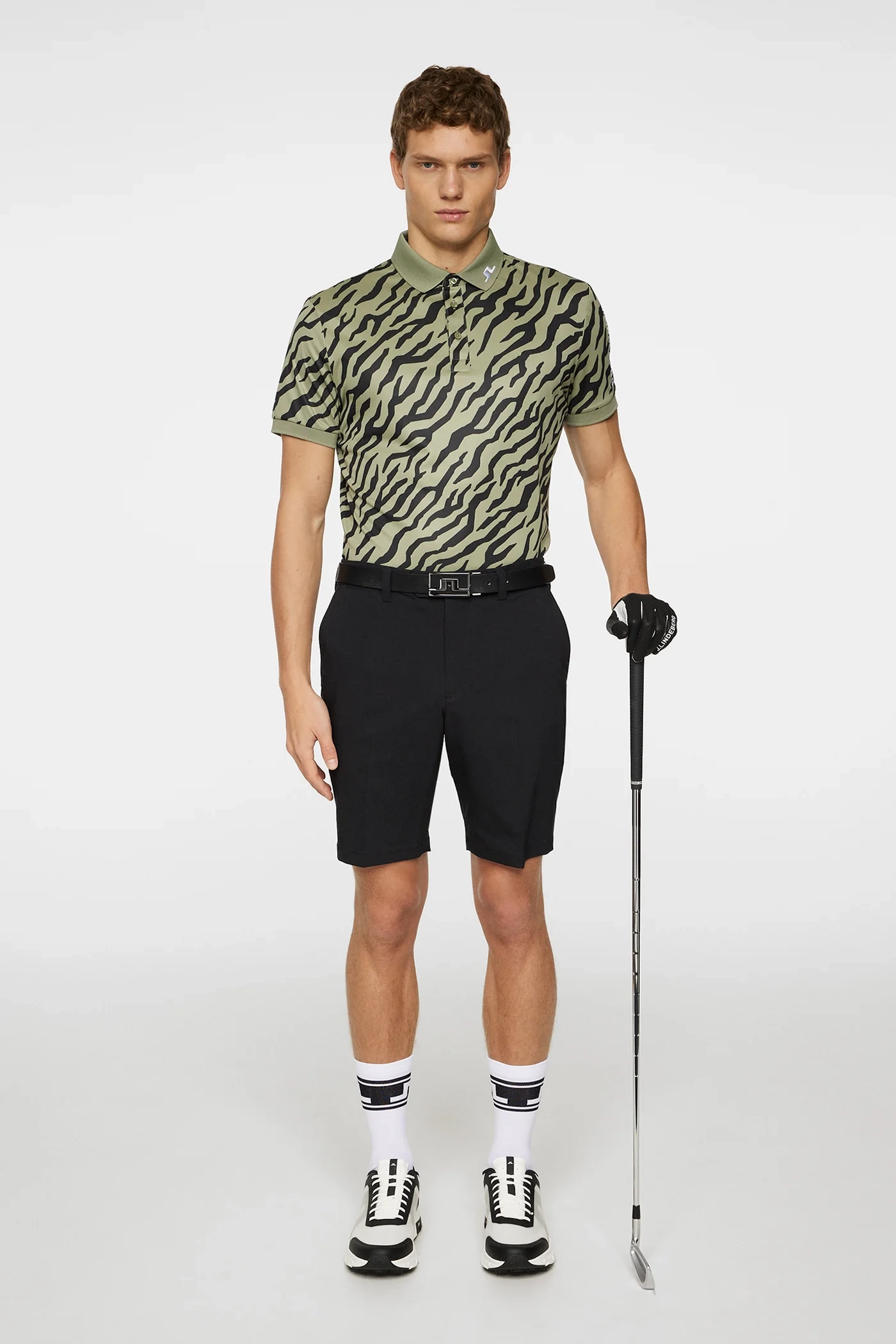 J.Lindeberg Mens Reg Fit TOUR TECH PRINT Polo - TOUR TIGER OLIVE J.Lindeberg Men's Apparel