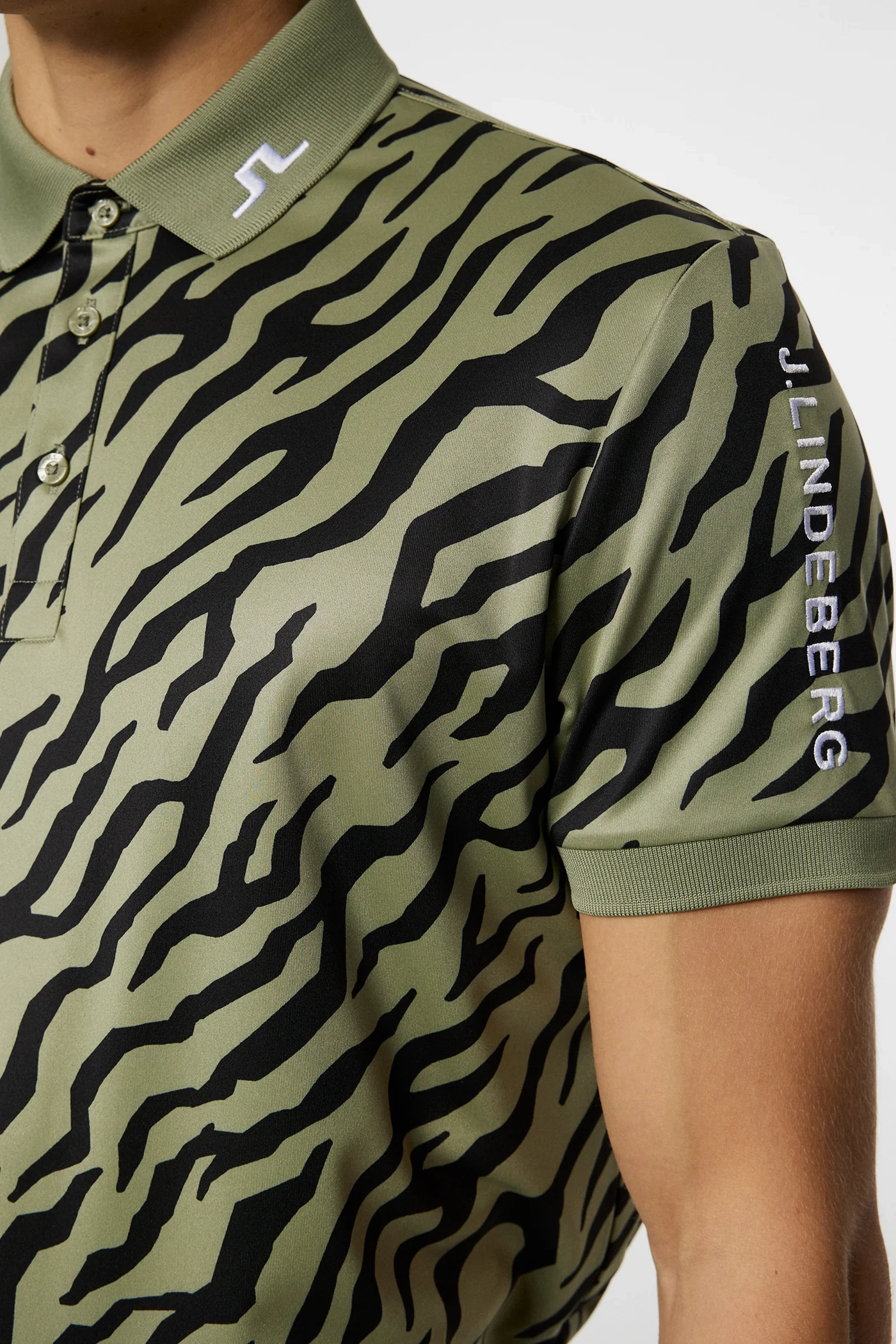 J.Lindeberg Mens Reg Fit TOUR TECH PRINT Polo - TOUR TIGER OLIVE J.Lindeberg Men's Apparel