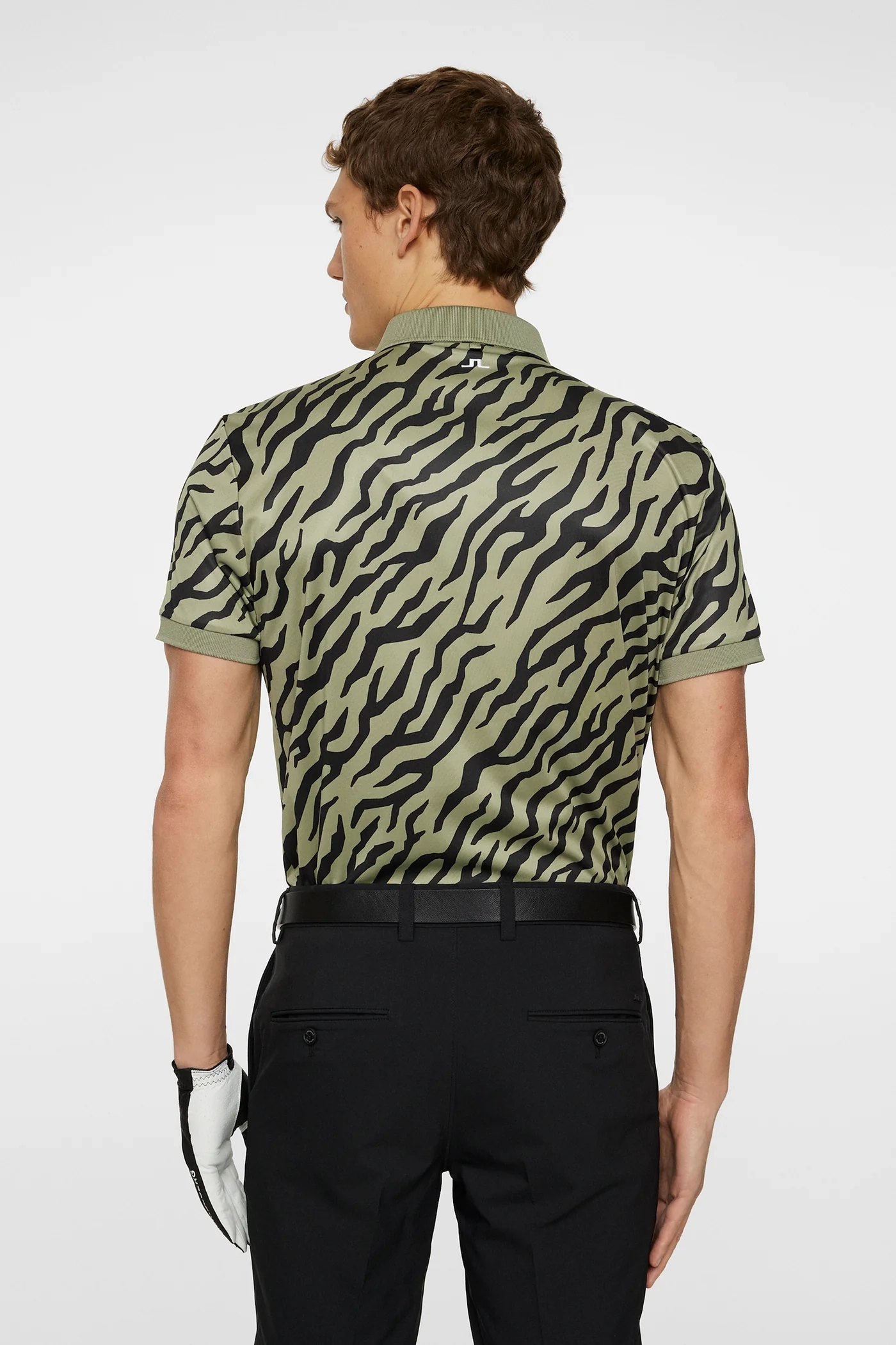 J.Lindeberg Mens Reg Fit TOUR TECH PRINT Polo - TOUR TIGER OLIVE J.Lindeberg Men's Apparel