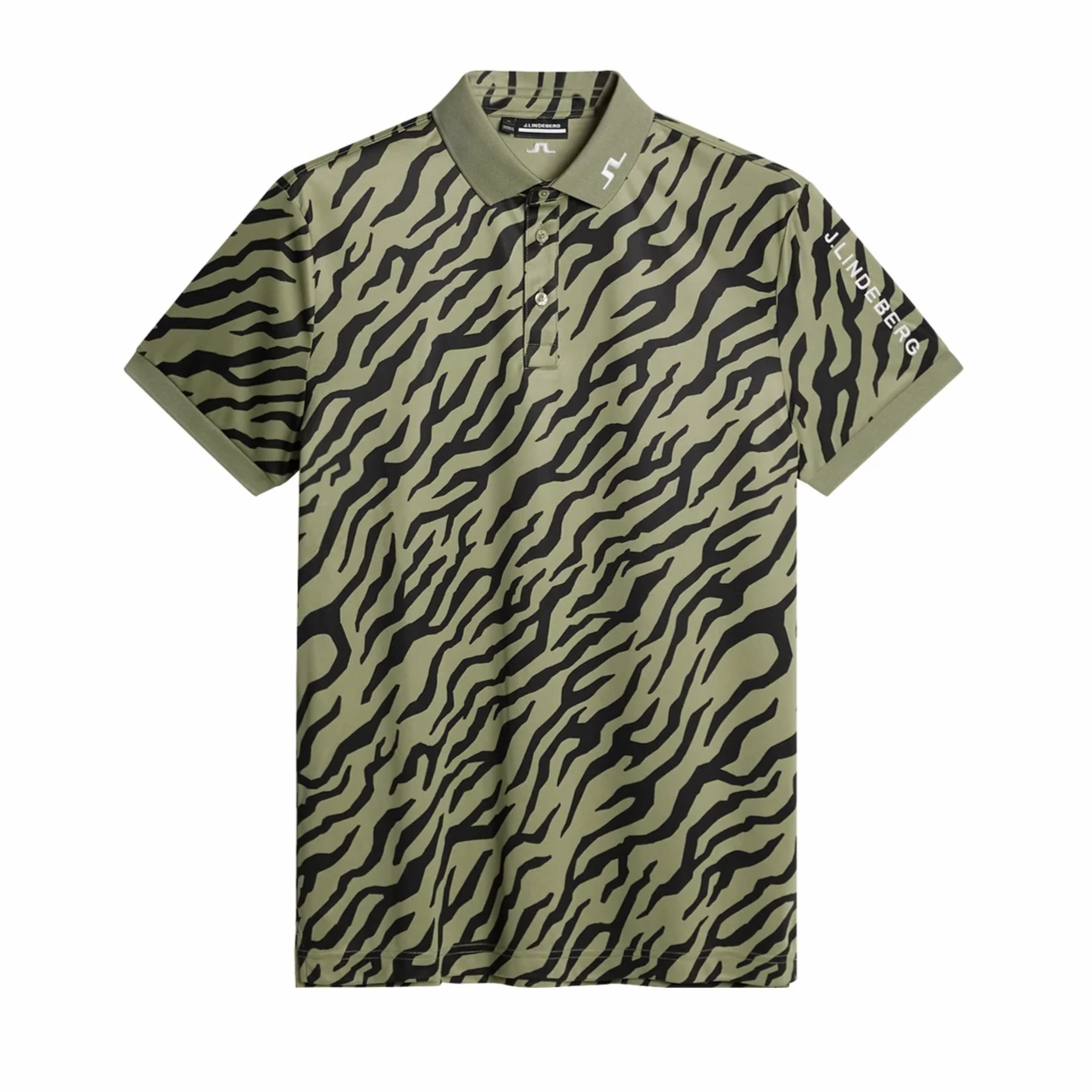 J.Lindeberg Mens Reg Fit TOUR TECH PRINT Polo - TOUR TIGER OLIVE J.Lindeberg men's golf clothing