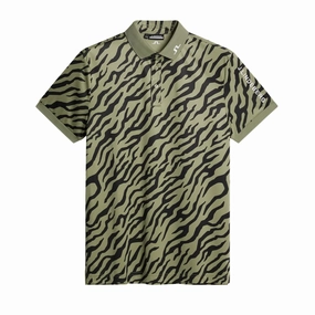 J.Lindeberg Mens Reg Fit TOUR TECH PRINT Polo - TOUR TIGER OLIVE J.Lindeberg men's golf clothing
