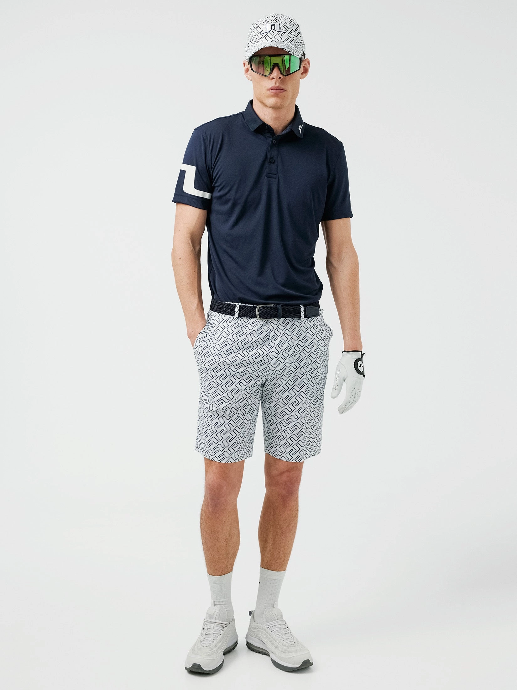 J.Lindeberg Mens Tim Golf Shorts - NAVY BRIDGE MONOGRAM J.Lindeberg Men's Apparel