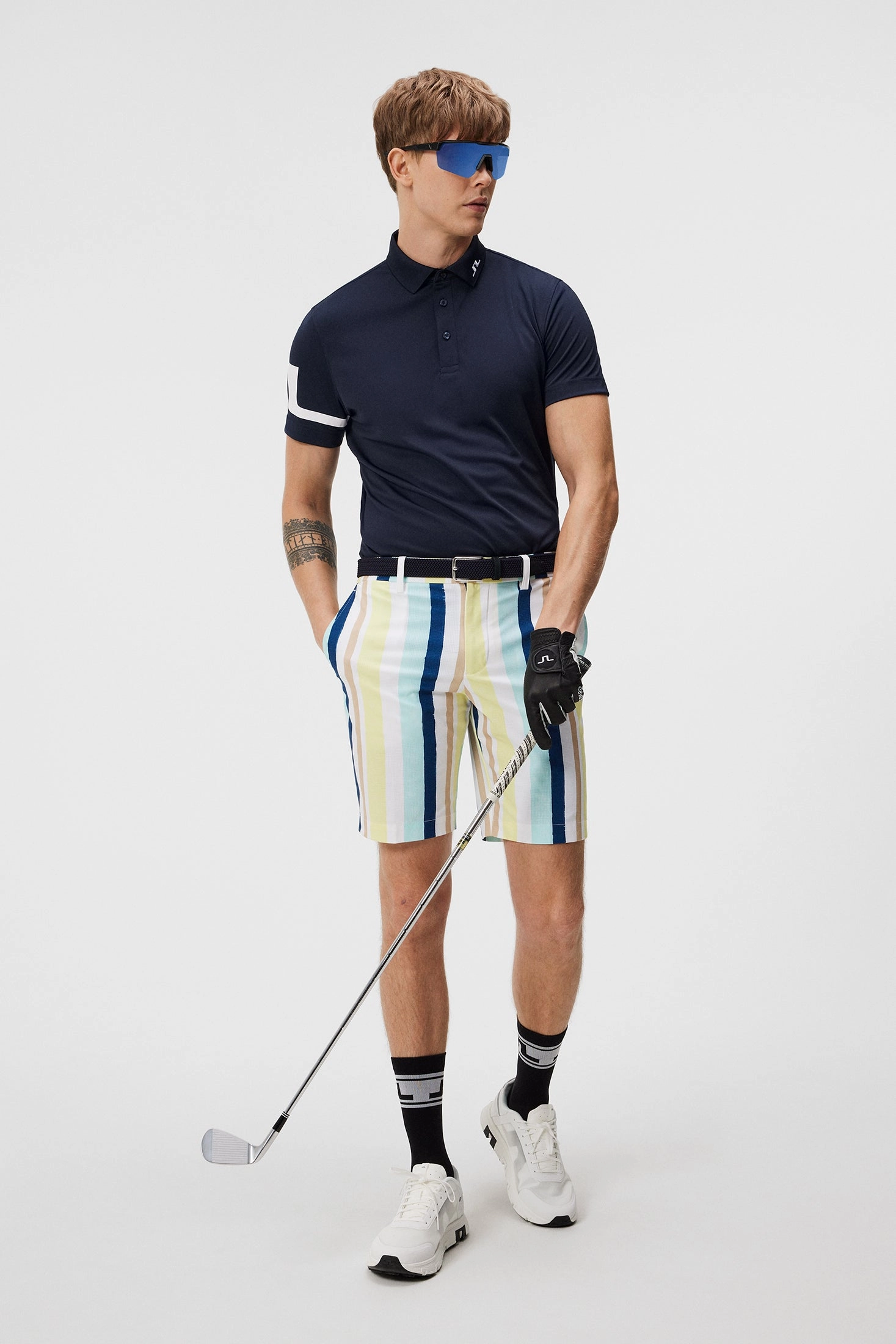 J.Lindeberg Mens Tim Print Shorts - Painted Stripe Wax Yellow J.Lindeberg Men's Apparel