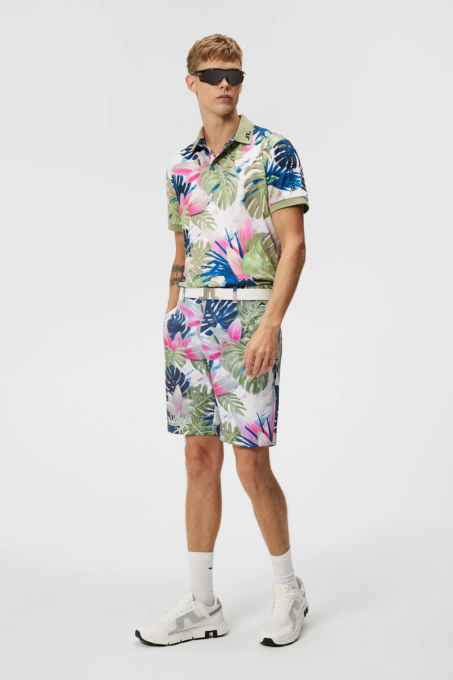 J.Lindeberg Mens Tour Tech Regular Fit Print Polo - CALYPSO OIL GREEN J.Lindeberg Men's Apparel