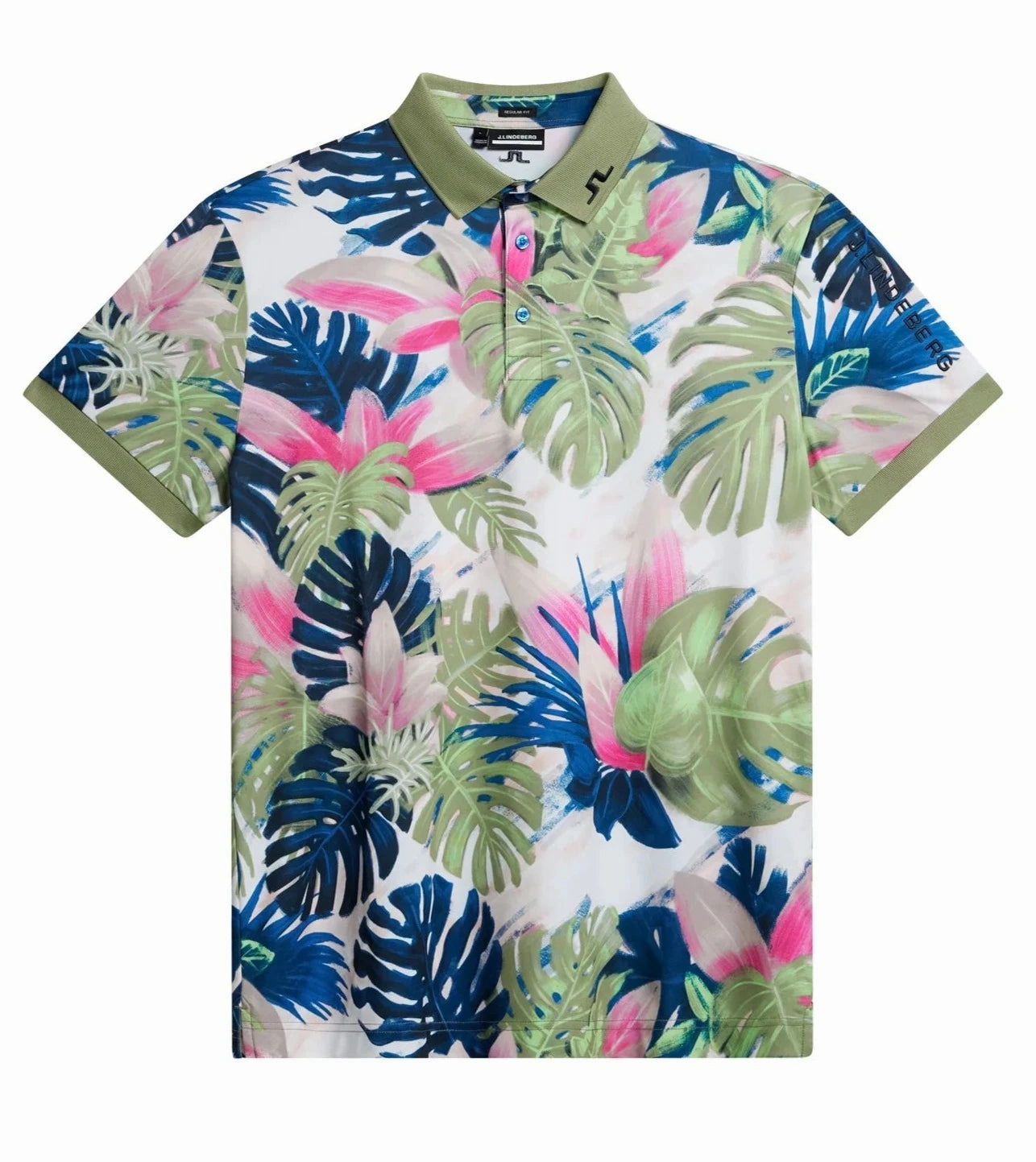 J.Lindeberg Mens Tour Tech Regular Fit Print Polo - CALYPSO OIL GREEN J.Lindeberg Men's Apparel