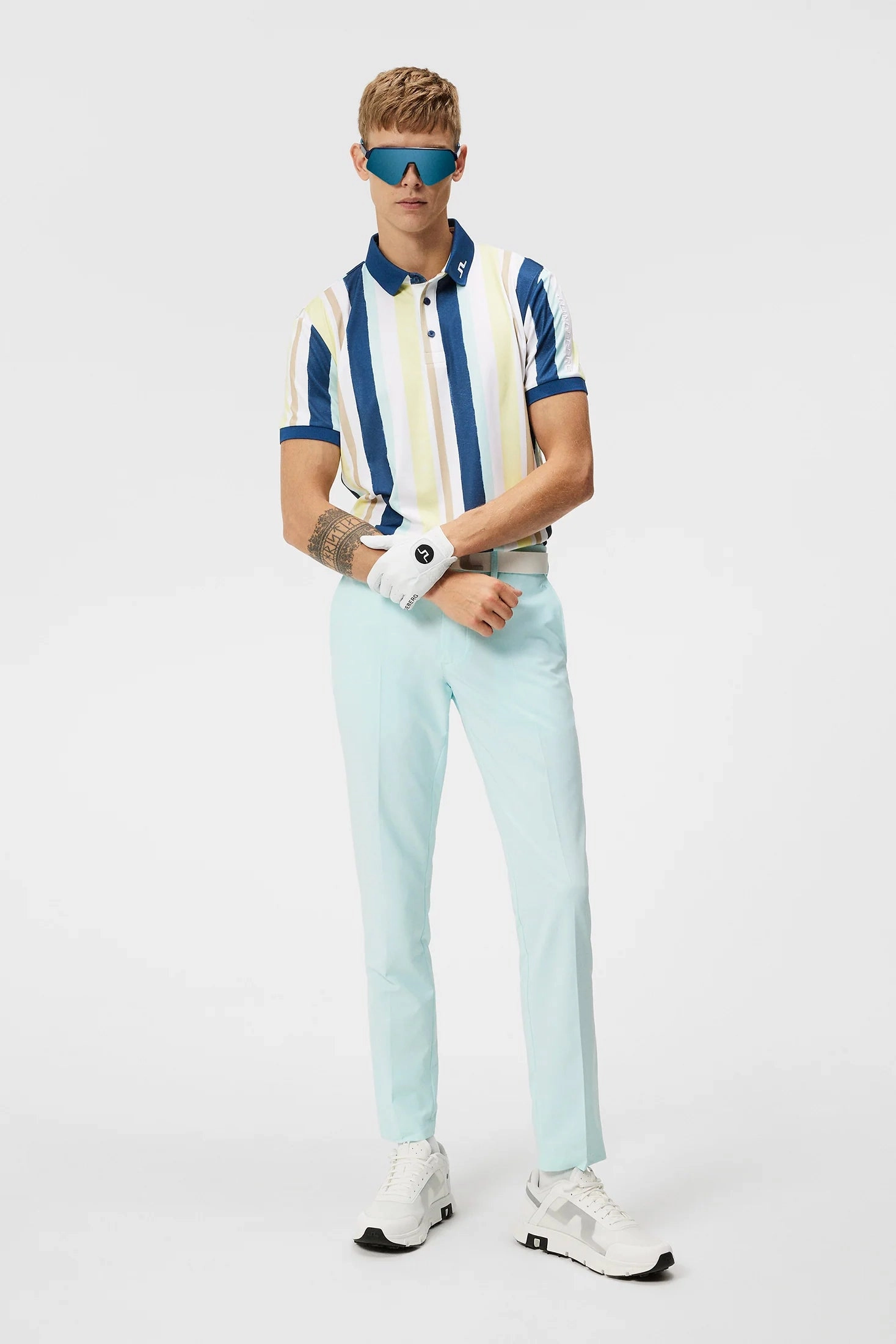J.Lindeberg Mens Tour Tech Regular Fit Print Polo - PAINTED STRIPE WAX YELLOW J.Lindeberg Men's Apparel