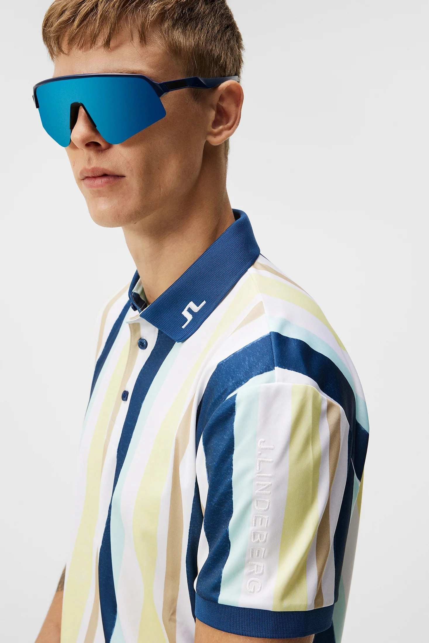 J.Lindeberg Mens Tour Tech Regular Fit Print Polo - PAINTED STRIPE WAX YELLOW J.Lindeberg Men's Apparel