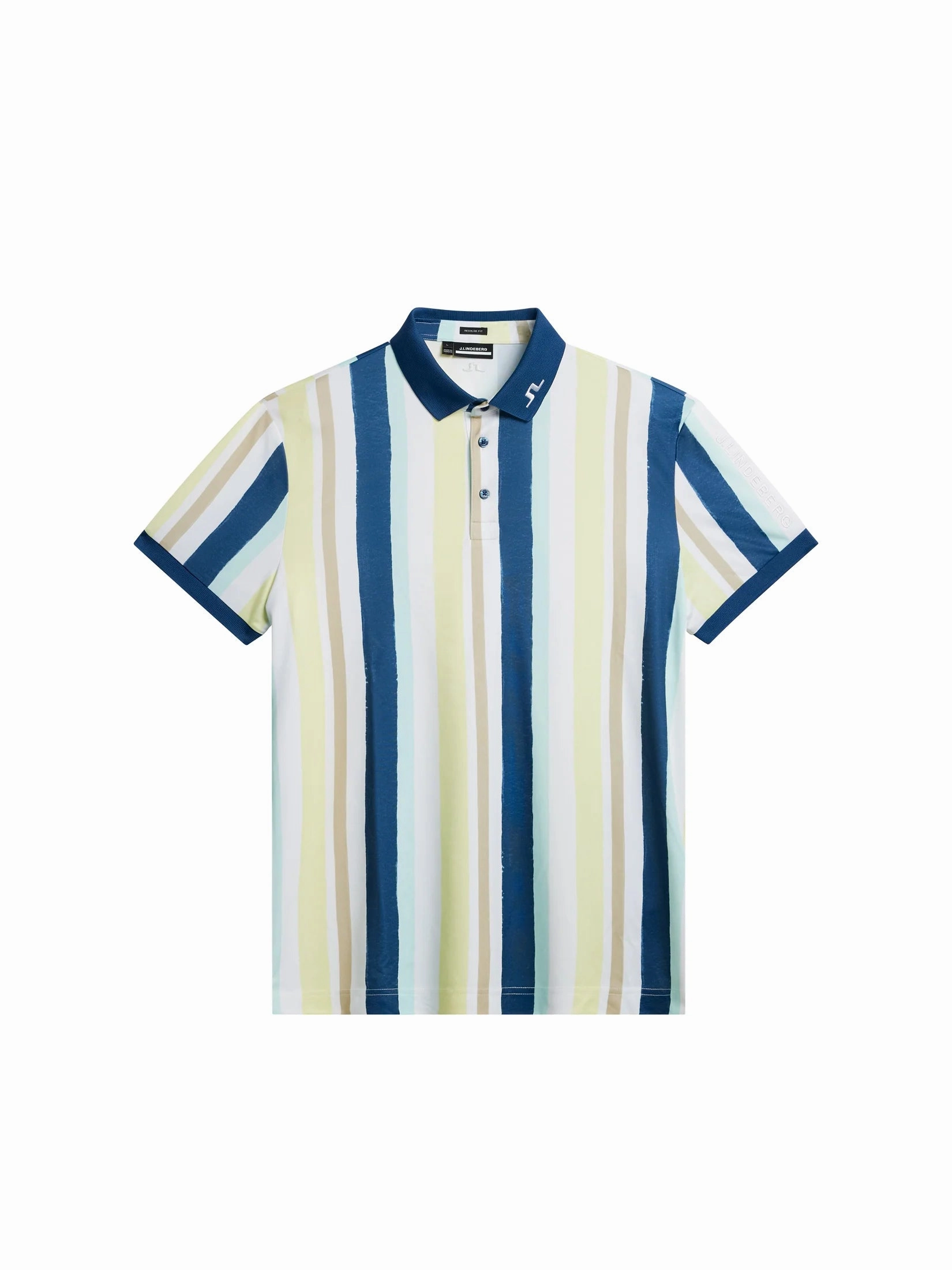 J.Lindeberg Mens Tour Tech Regular Fit Print Polo - PAINTED STRIPE WAX YELLOW J.Lindeberg Men's Apparel