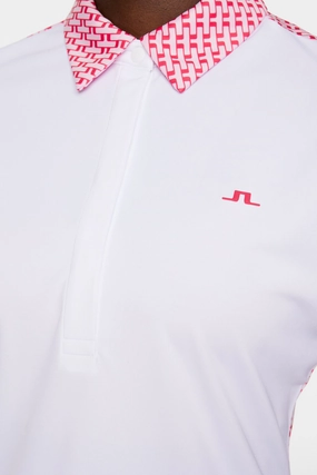 J.Lindeberg Women's CARA Print Polo - WHITE J.Lindeberg men's golf clothing