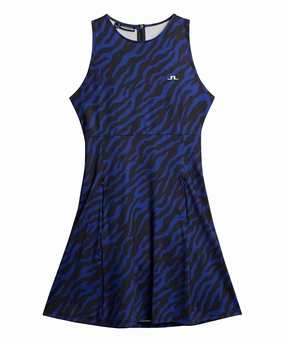 J.Lindeberg Women's CORA PRINT Dress - TOUR TIGER CLEMATIS BLUE J.Lindeberg men's golf clothing
