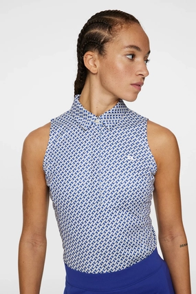 J.Lindeberg Women's DENA Print Sleeveless Polo - TOUR GEO MOONBEAM J.Lindeberg men's golf clothing