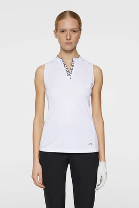 J.Lindeberg Women's LEYA Sleeveless Polo - WHITE J.Lindeberg men's golf clothing