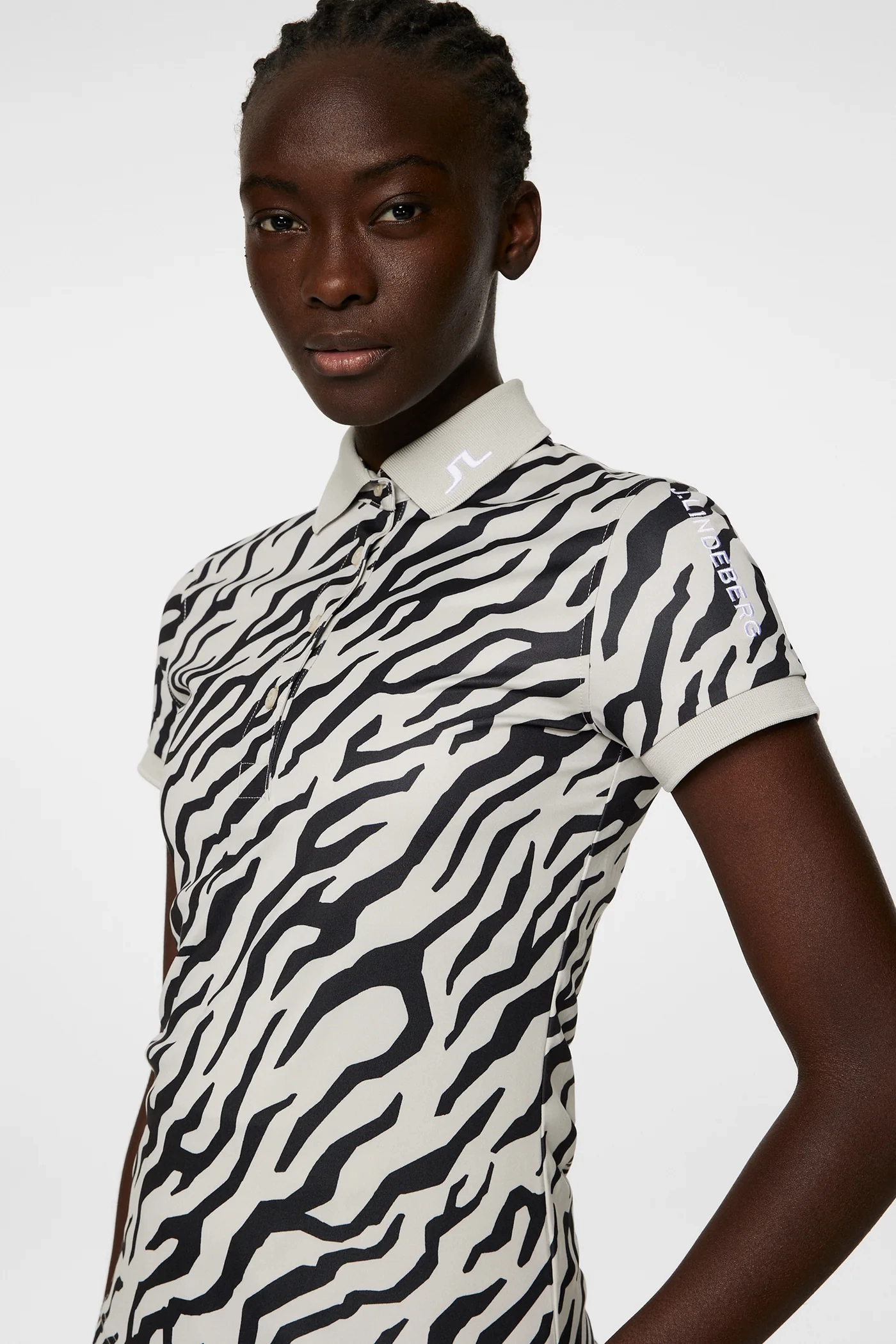 J.Lindeberg Women's TOUR TECH PRINT Polo - TOUR TIGER MOONBEAM J.Lindeberg men's golf clothing
