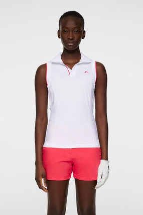 J.Lindeberg Women's VIOLA Sleeveless Polo - WHITE J.Lindeberg men's golf clothing