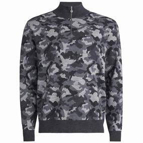Jacquard V-Neck Merino Wool Quarter Zip Sweatshirt Charcoal Camo G/Fore men's golf fashion