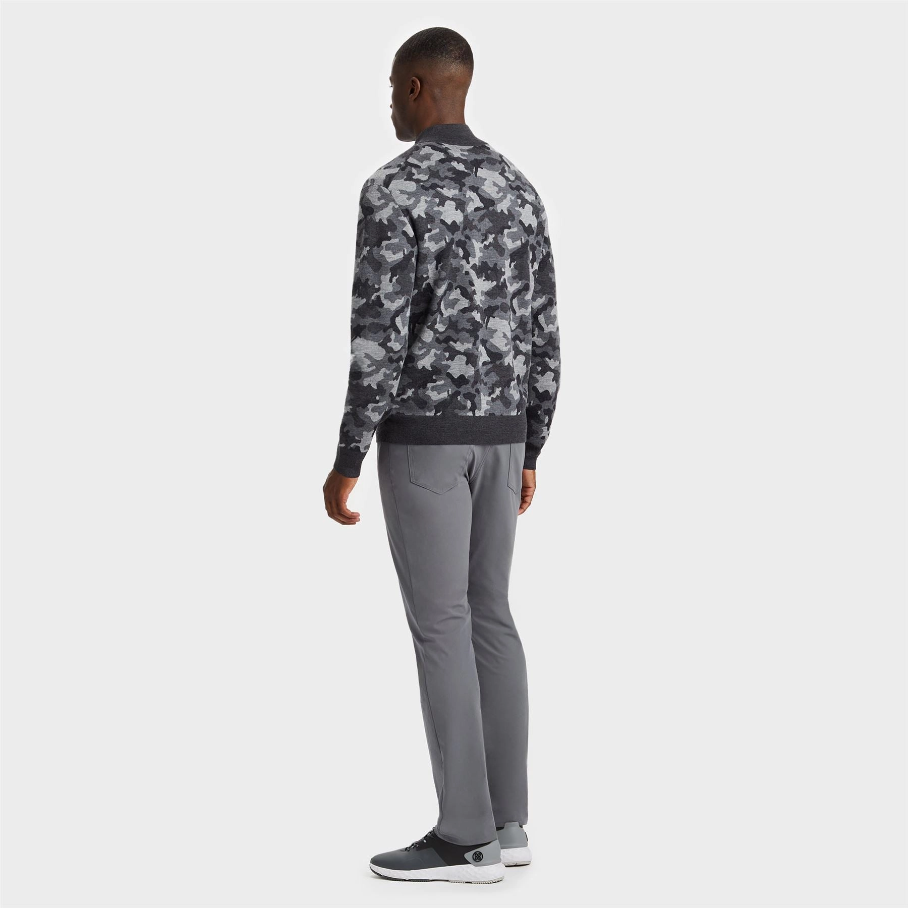 Jacquard V-Neck Merino Wool Quarter Zip Sweatshirt Charcoal Camo G/Fore Men's Fashion