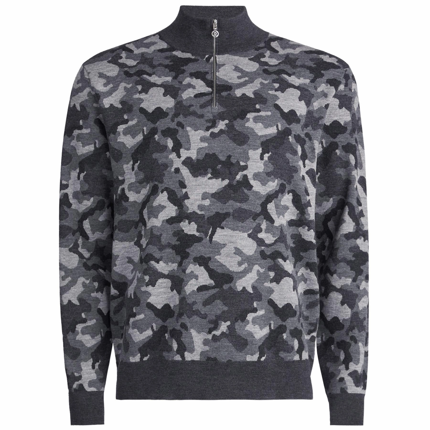 Jacquard V-Neck Merino Wool Quarter Zip Sweatshirt Charcoal Camo G/Fore men's golf fashion