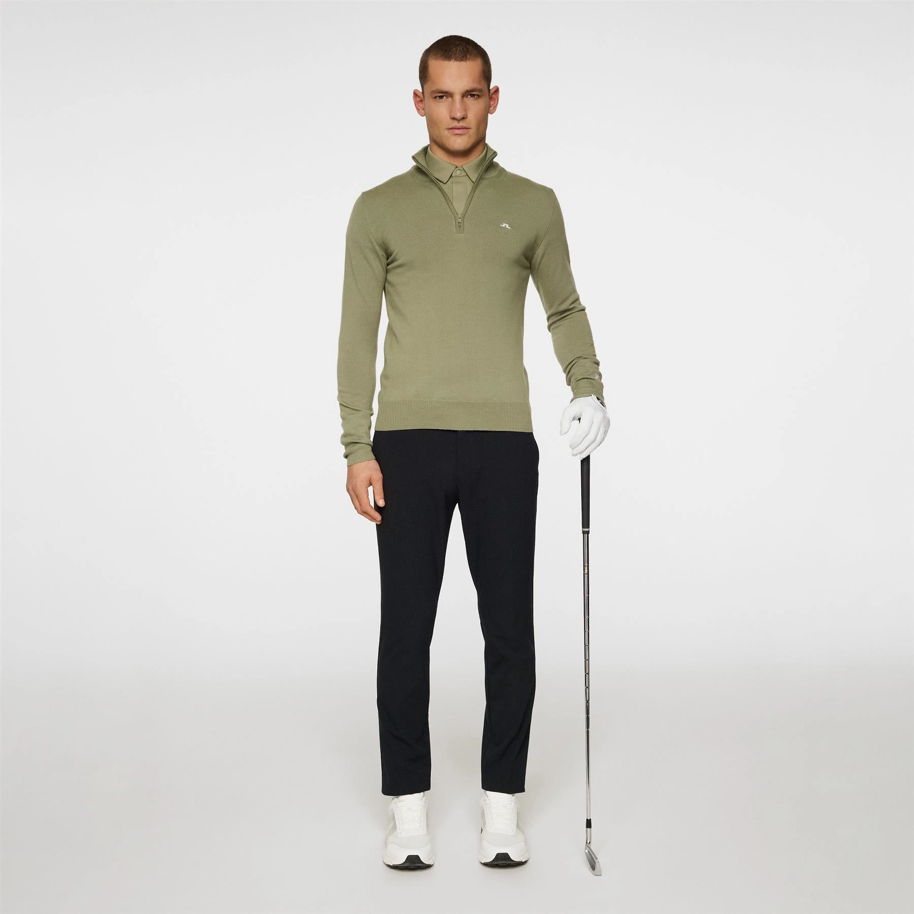 Kian Quarter Zip Golf Sweater Oil Green J.Lindeberg Golfwear for Men