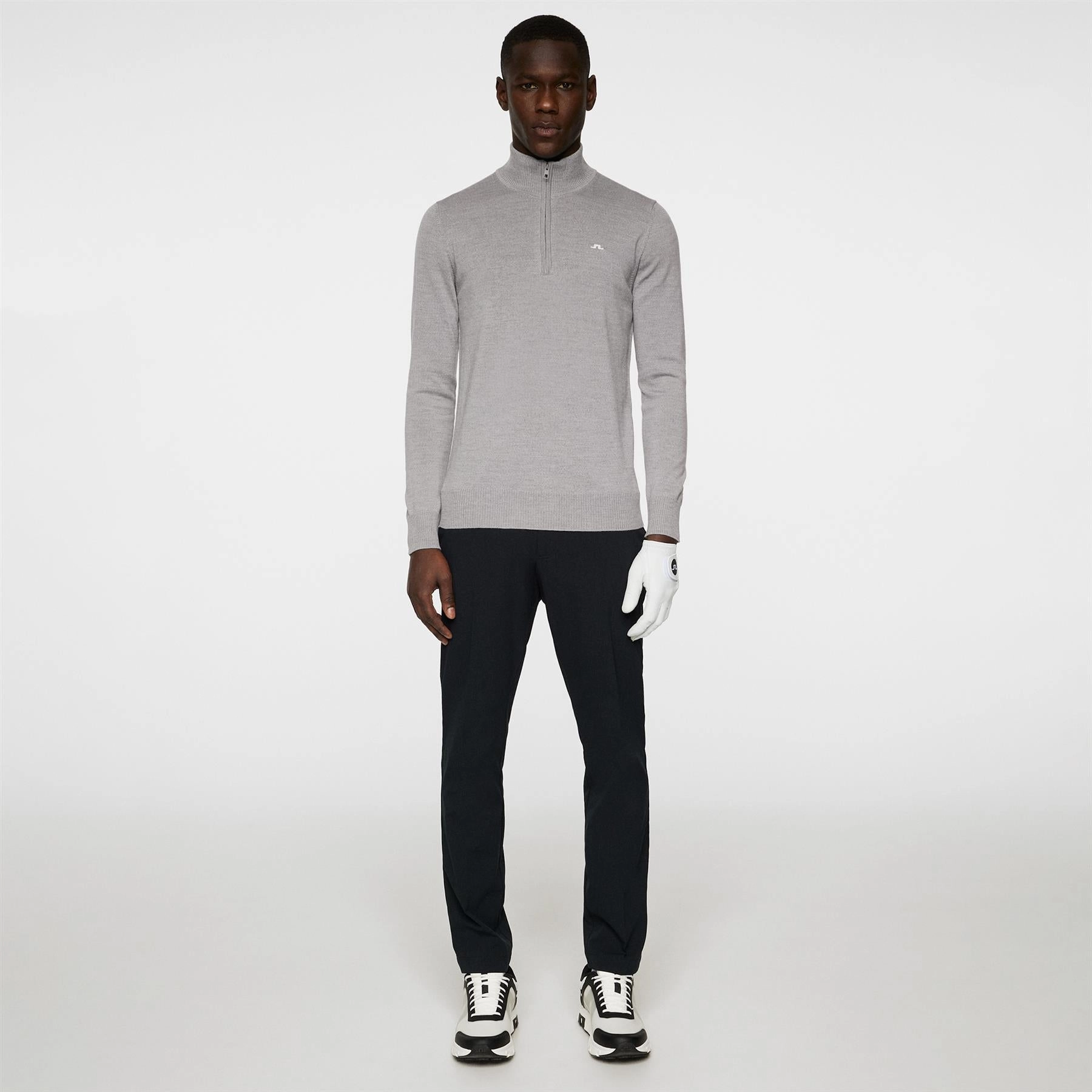 Kian Zipped Golf Sweater Grey Melange J.Lindeberg Golfwear for Men