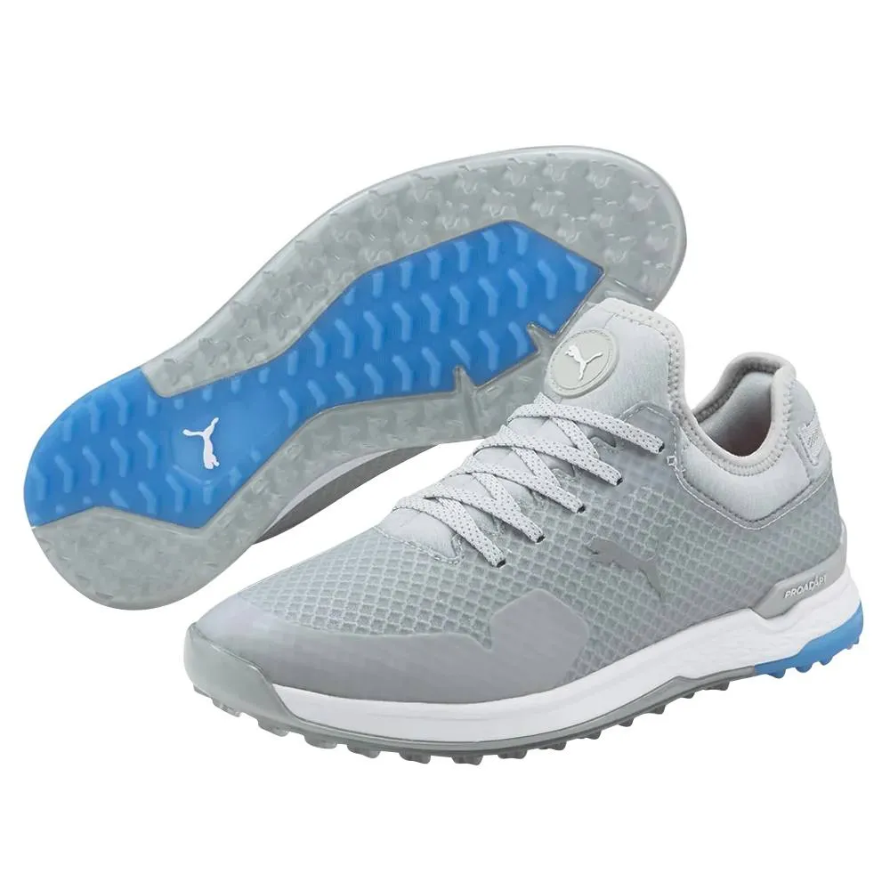 Clean Product Photo Shoes, Arch-Friendly Footwear, Low Top Shoes PUMA PROADAPT Alphacat Spikeless Golf Shoes High Rise/Silver/Ibiza Blue - 23 Men