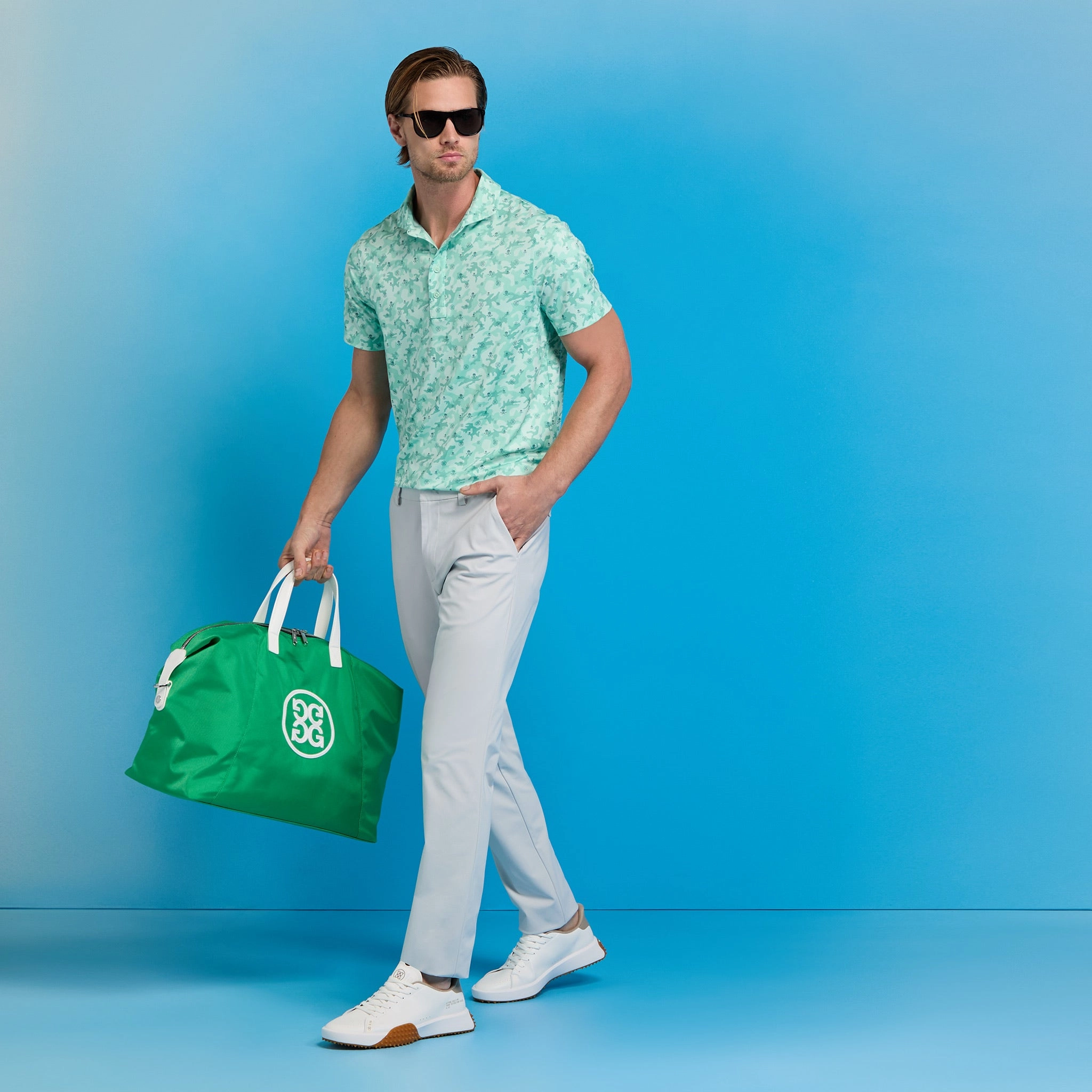 Mapped Icon Camo Tech Jersey Polo Menthol G/Fore Men's Fashion