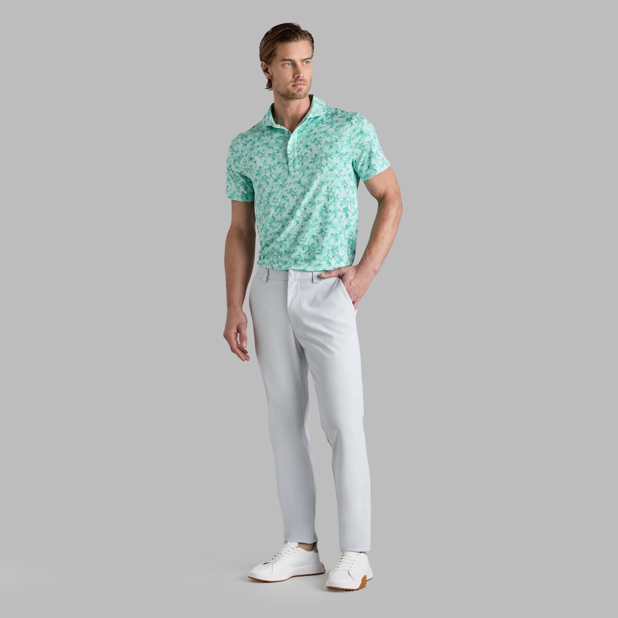 Mapped Icon Camo Tech Jersey Polo Menthol G/Fore Men's Fashion