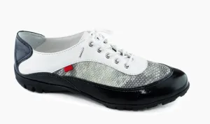 Marc Joseph Hampton Golf Shoe - Black Stained Patent & Lizard women's classic golf shoes