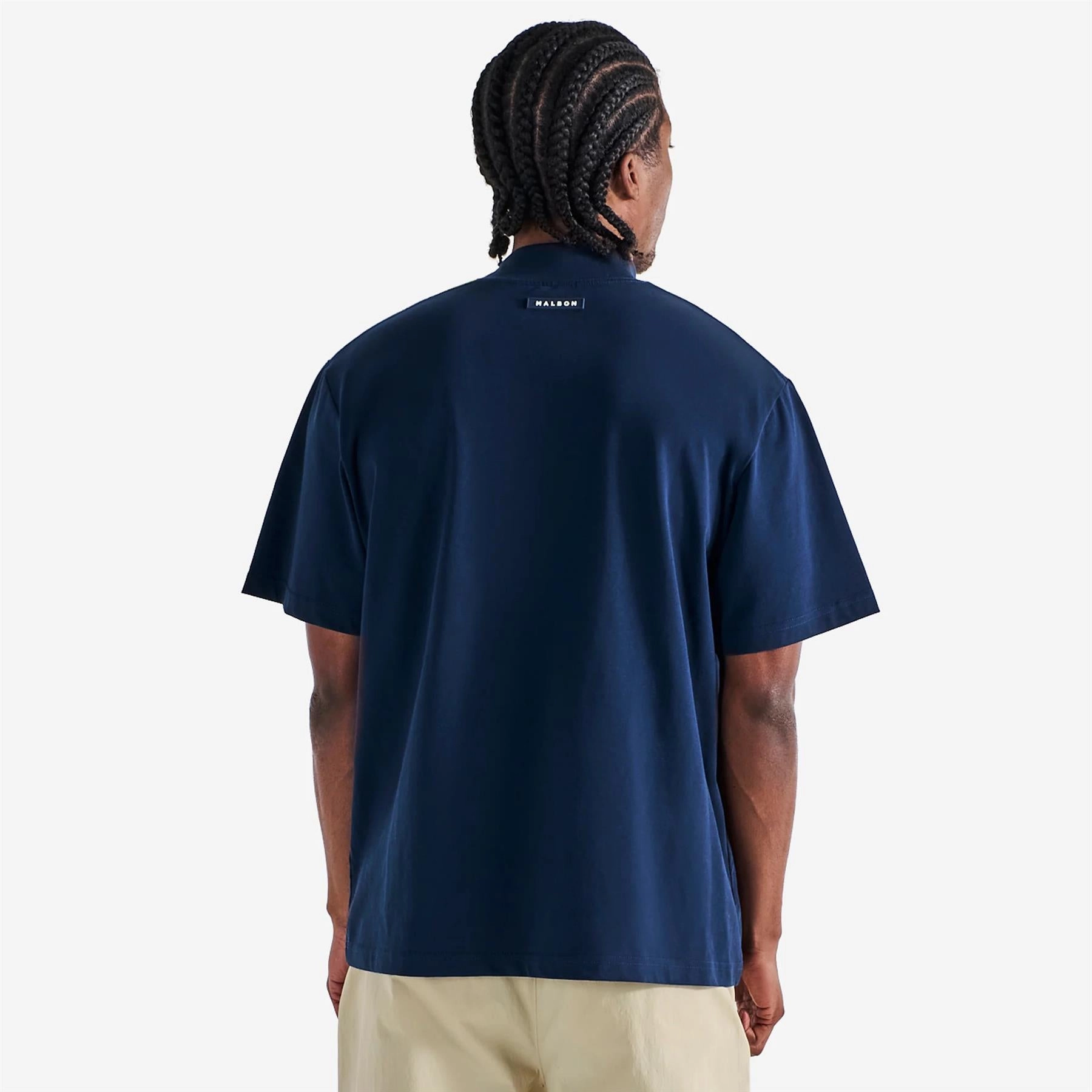Mare Mockneck T-Shirt Navy Malbon Men's Golf Lifestyle Wear