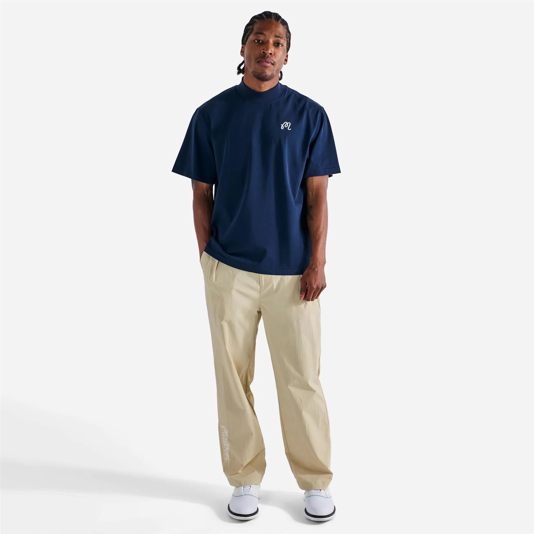 Mare Mockneck T-Shirt Navy Malbon Men's Golf Lifestyle Wear