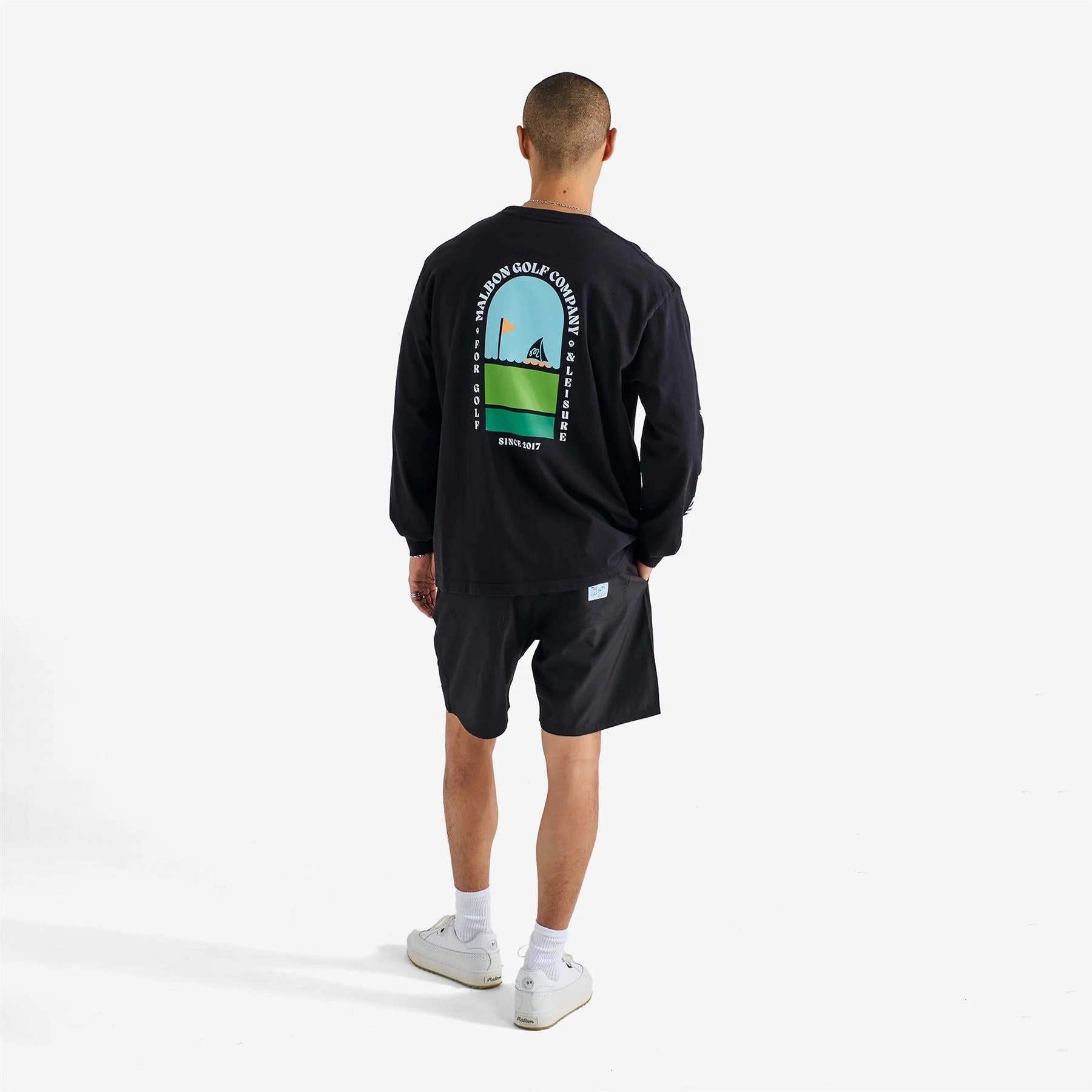 Marina LS T-Shirt Black Malbon Men's Golf Lifestyle Wear
