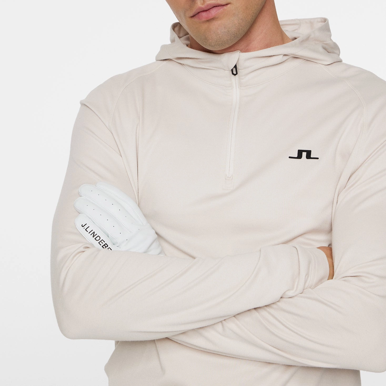 Mario Quarter Zip Hoodie Moonbeam J.Lindeberg Golfwear for Men