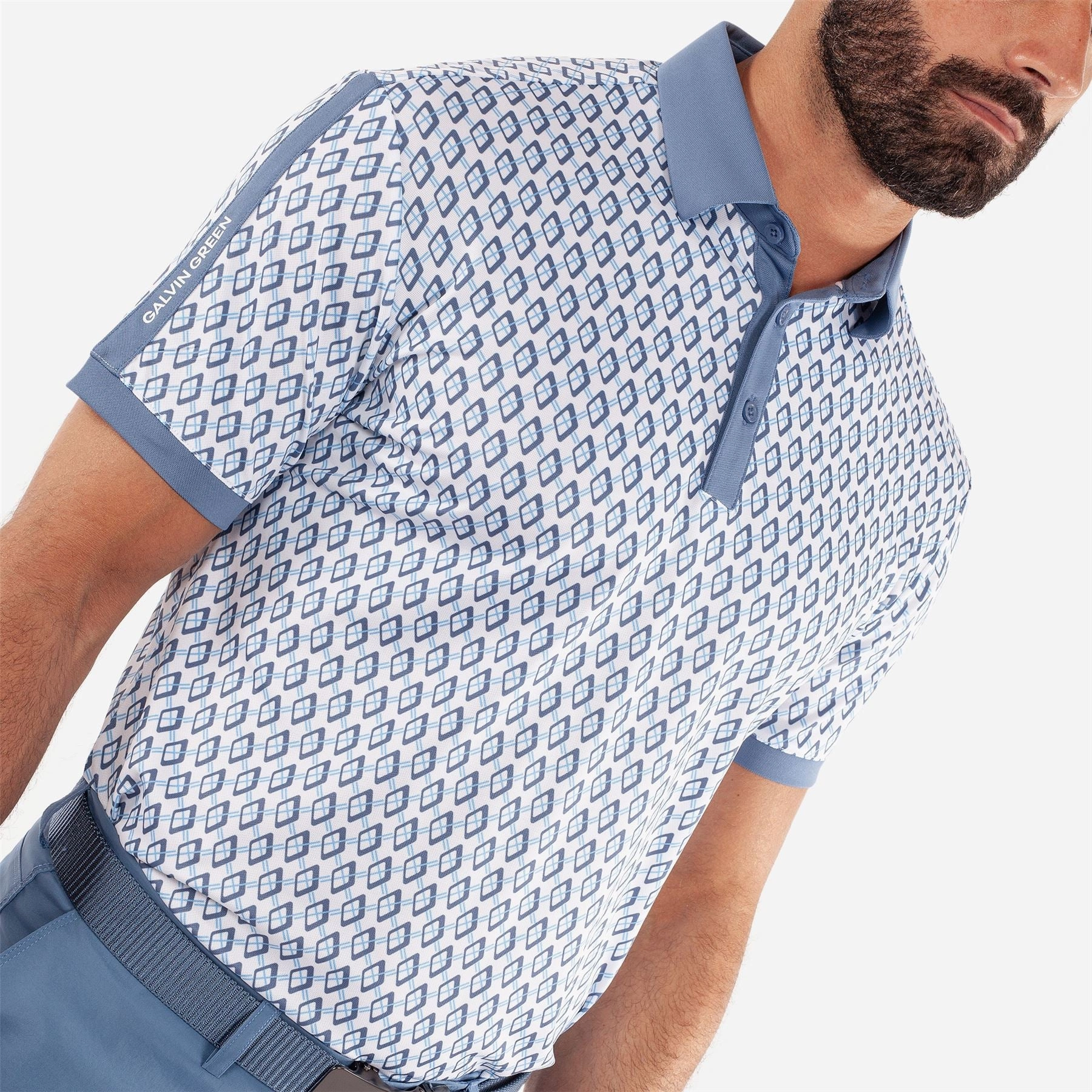 Maxwell VENTIL8  Polo Moonlight Blue/White Galvin Green Men's Apparel