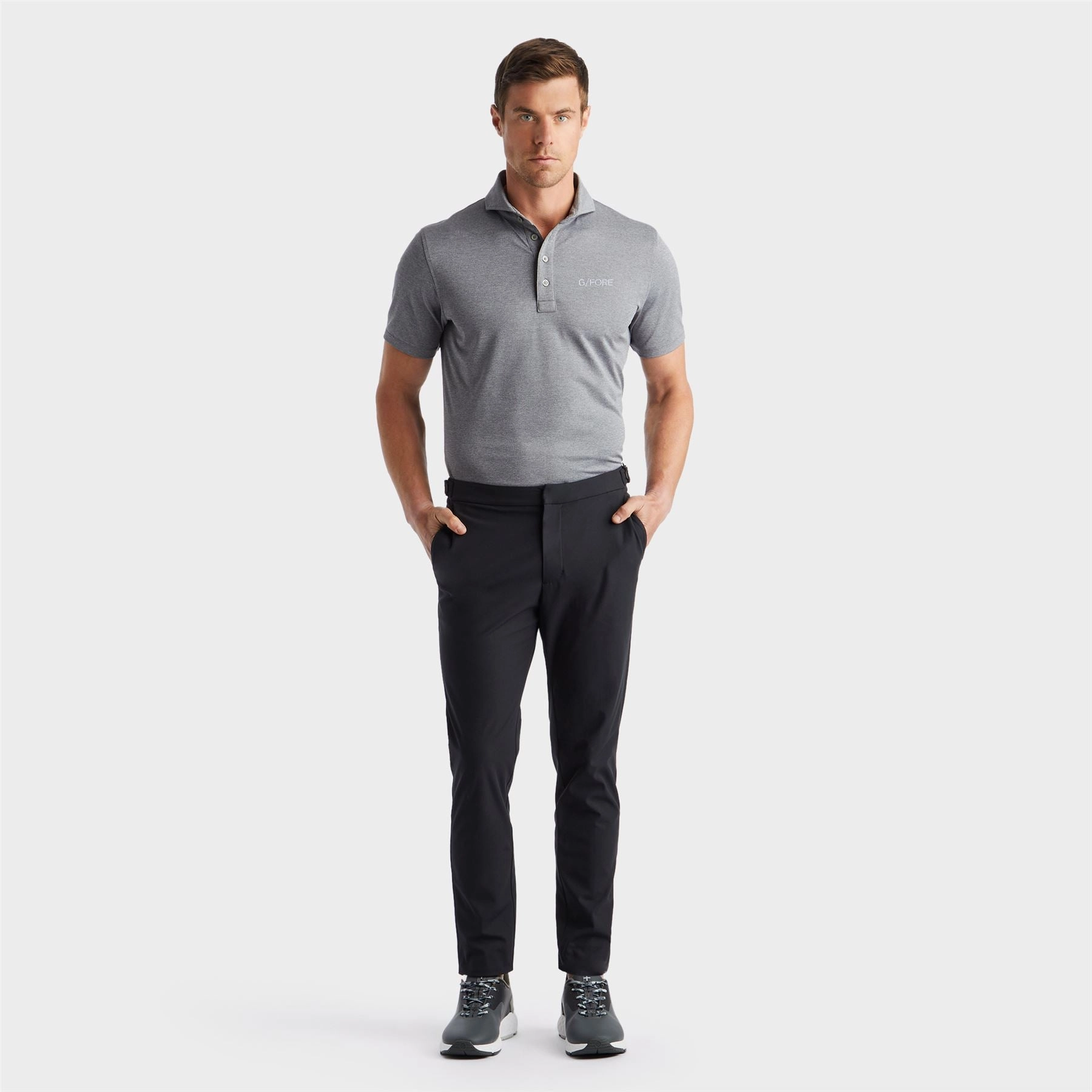Melange Rib Gusset Tech Pique Embroidered Polo Heather Grey G/Fore Men's Fashion