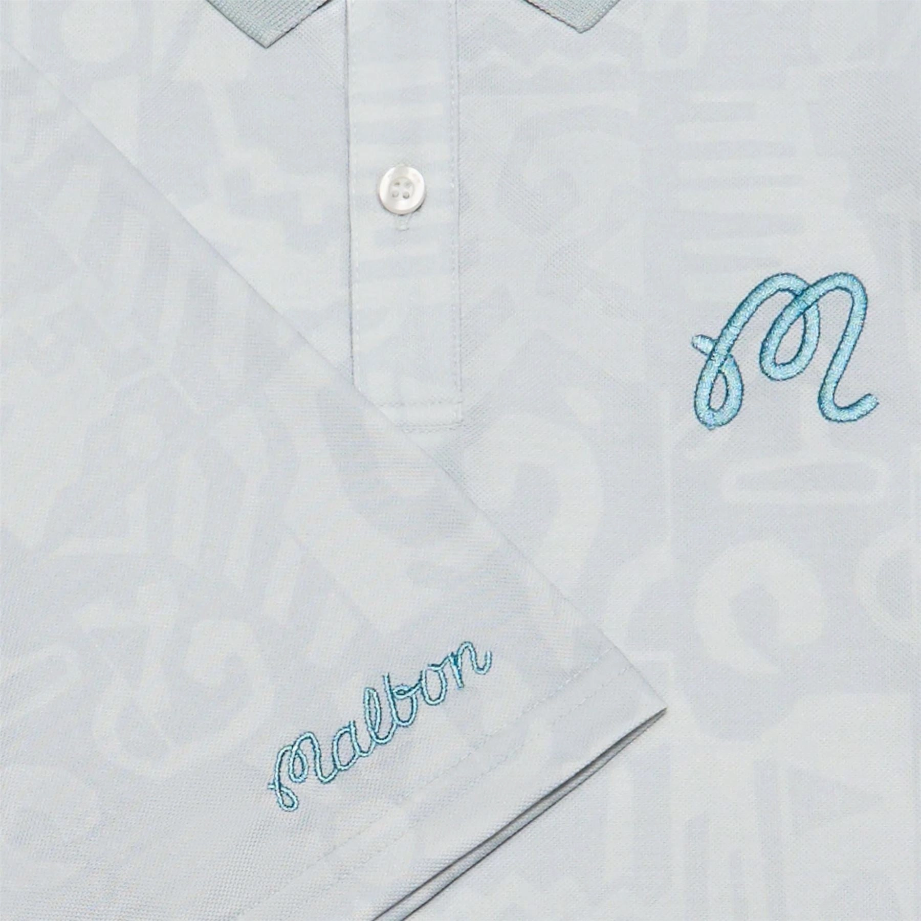 Mezzo Performace Pique Printed Polo Silver Malbon Men's Golf Lifestyle Wear