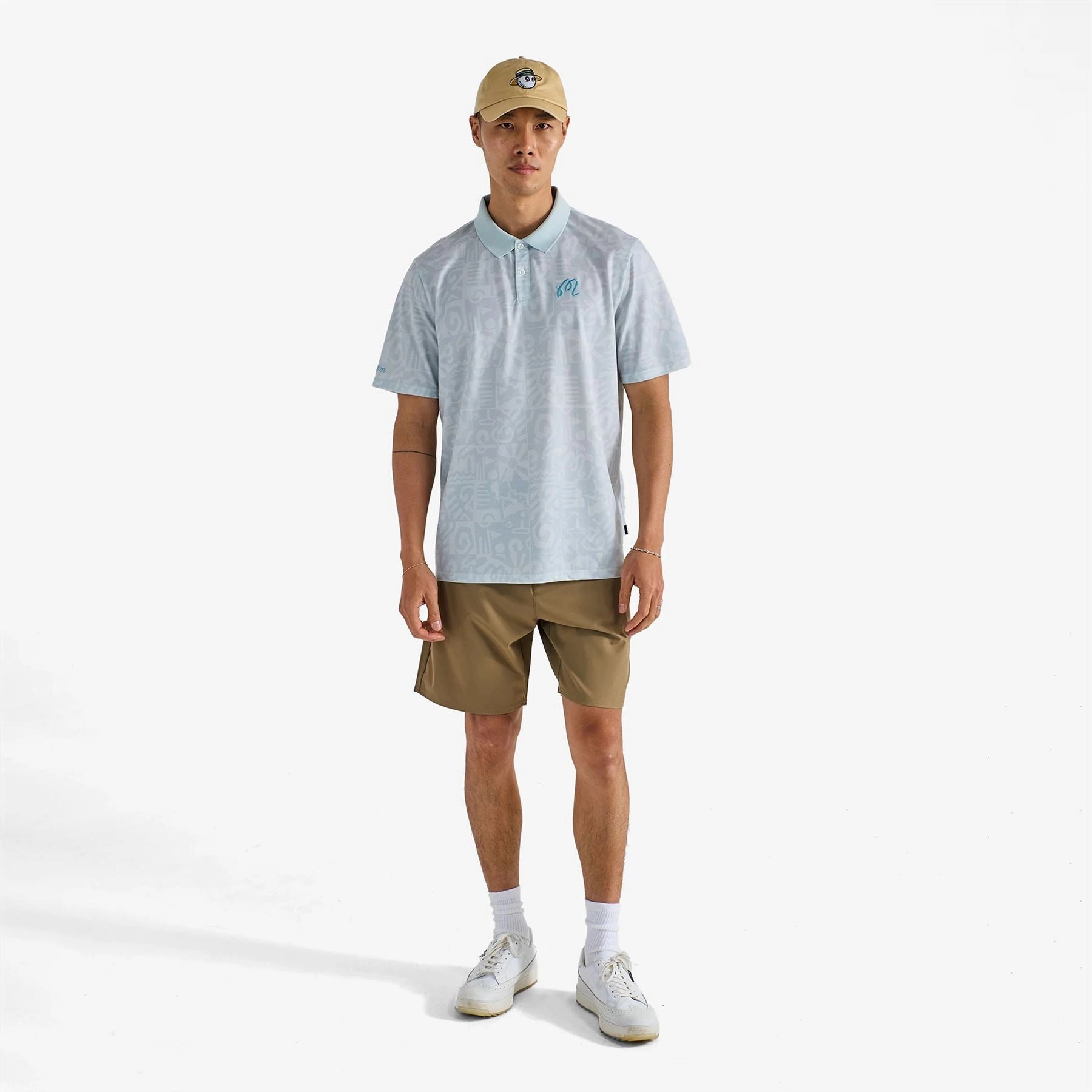Mezzo Performace Pique Printed Polo Silver Malbon Men's Golf Lifestyle Wear
