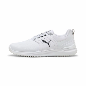 Non-Slip Soles Minimal Street Shoes Puma Men's Ignite Elevate 2 Spikeless Golf Shoes - Puma White/Puma Black/Puma Silver Cushioned Walking Shoes