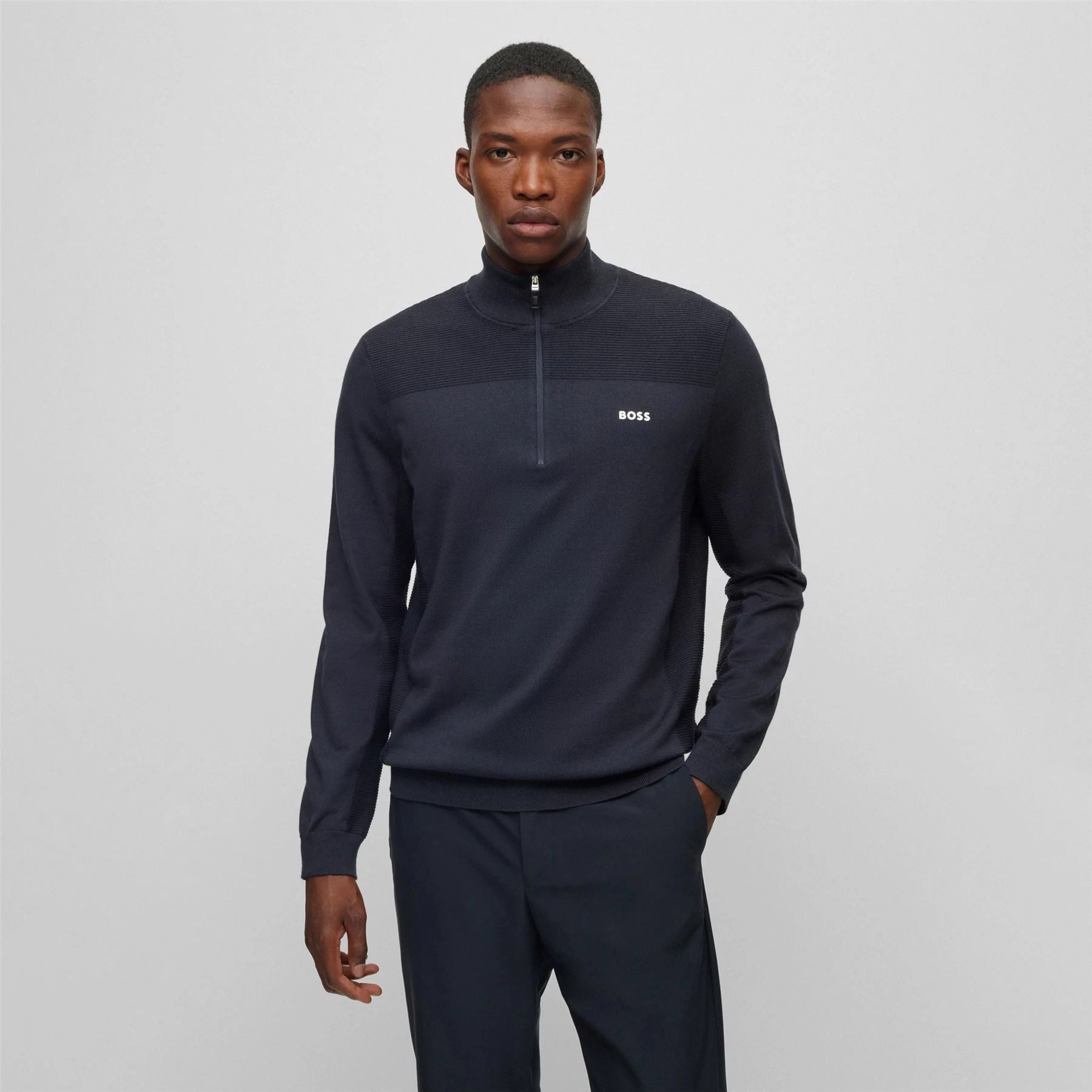 Momentum Quarter Zip Mid Layer Dark Blue Boss Men's Fashion