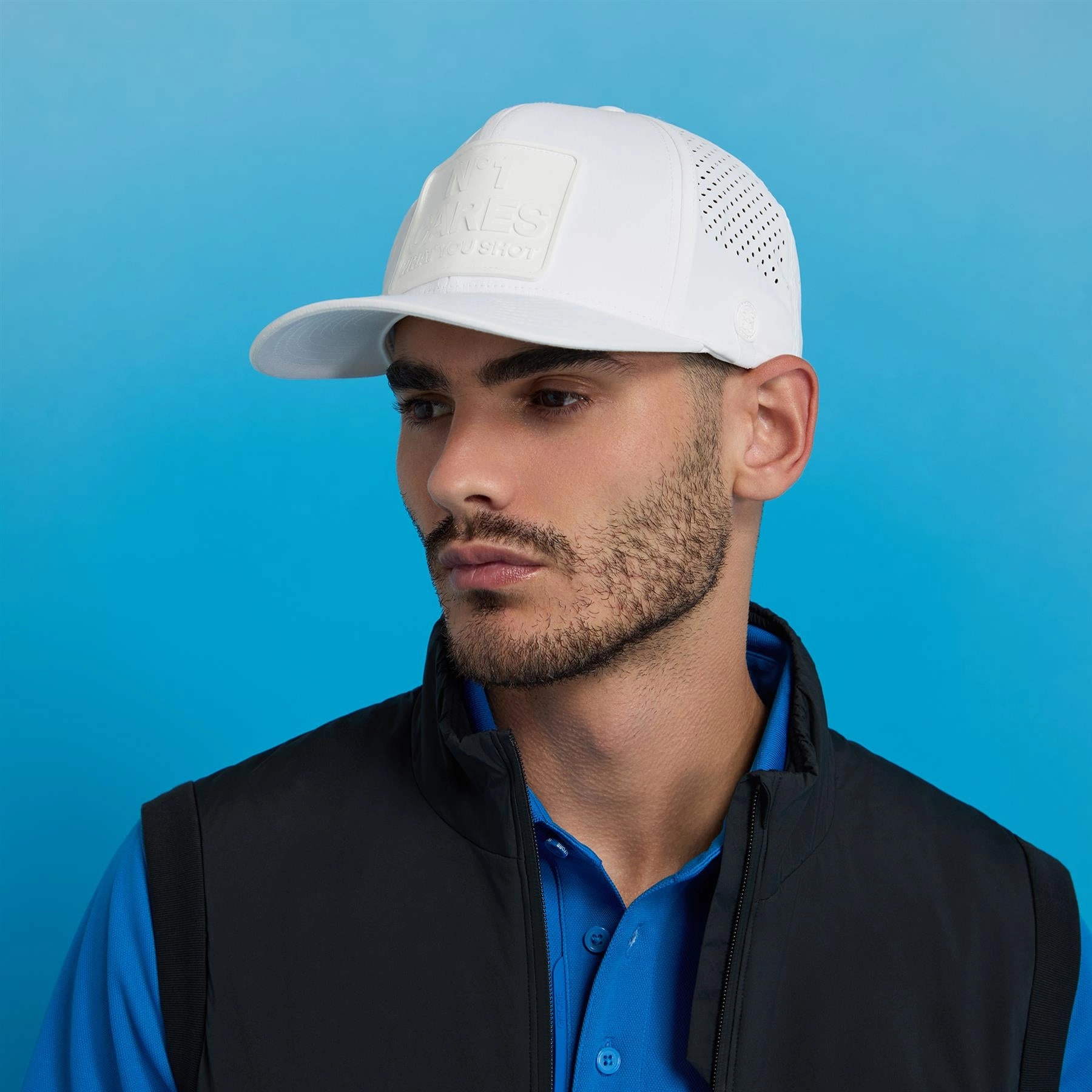 N1 Cares Patch Perforated Delta Snapback Hat Snow G/Fore Men's Fashion