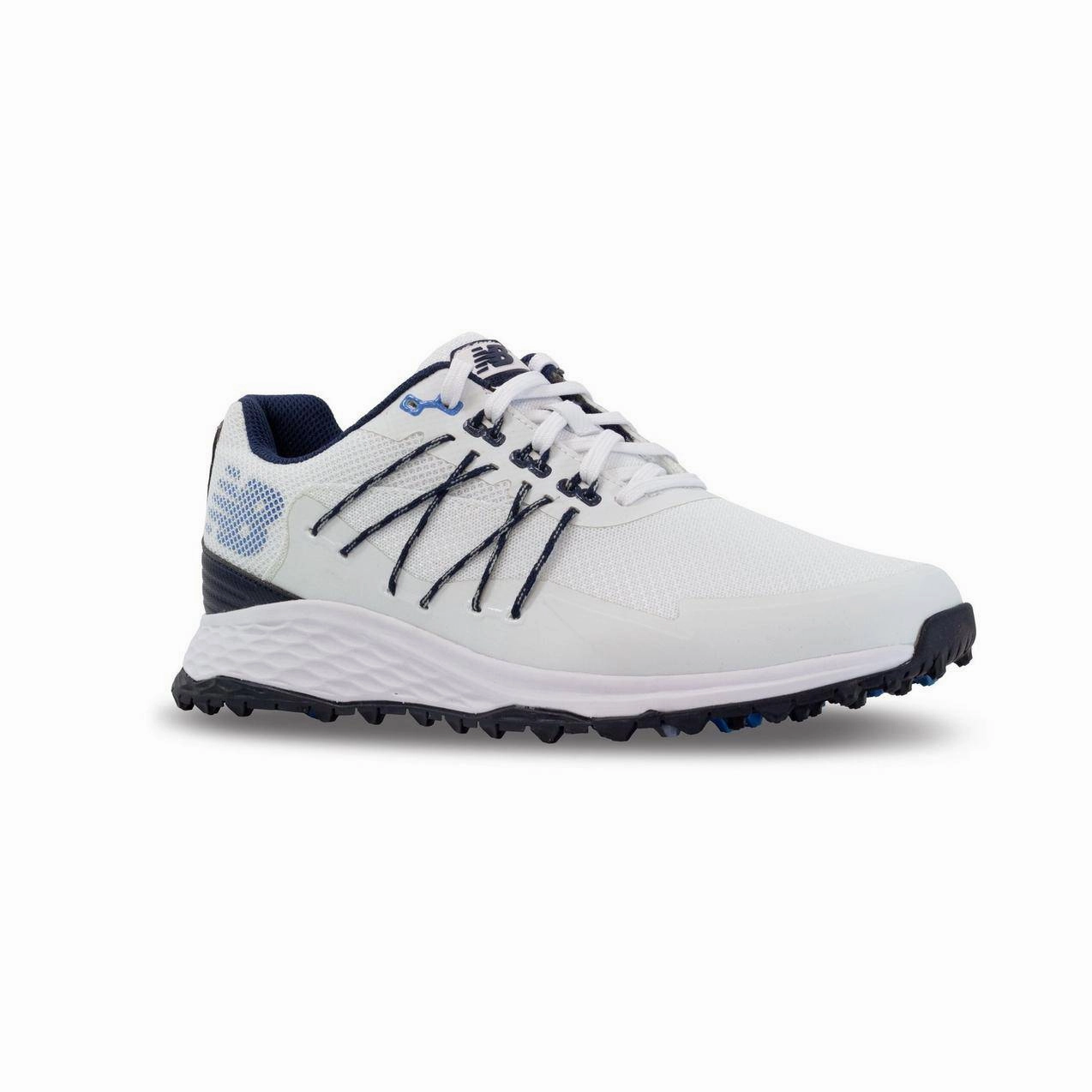 New Balance Mens Fresh Foam Pace SL Golf Shoe - WHITE / NAVY / BLUE Men's Durable Golf Shoes