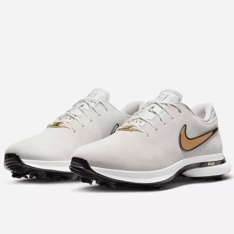 Nike Air Zoom Victory Tour 3 NRG Golf Shoes - White/Gold Classic Men's Spiked Golf Shoes