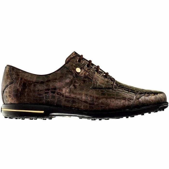 Non-Slip Safety Shoes New Women's Footjoy Tailored Collection Bronze Snakeskin Print Golf Shoes Size 8 Core Walkers Casual Sneakers, Shoes On Plain Background, Grippy Sole Shoes
