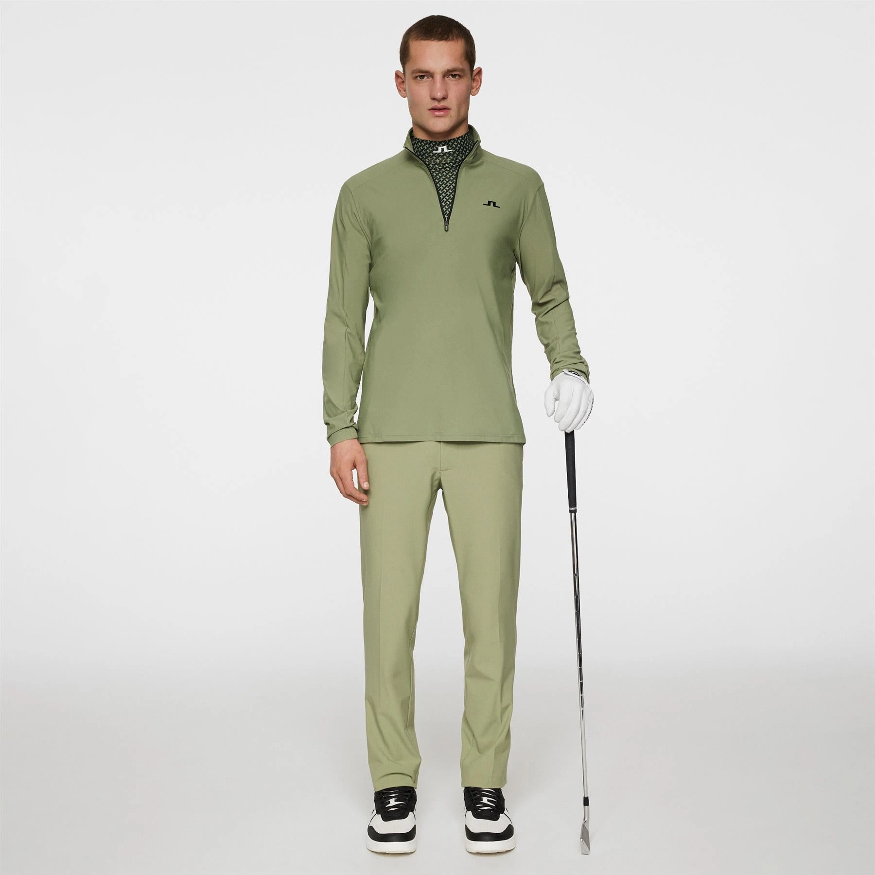 Ollie Tech Quarter Zip Mid Layer Oil Green J.Lindeberg Golfwear for Men