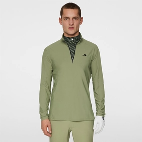 Ollie Tech Quarter Zip Mid Layer Oil Green Premium J.Lindeberg menswear