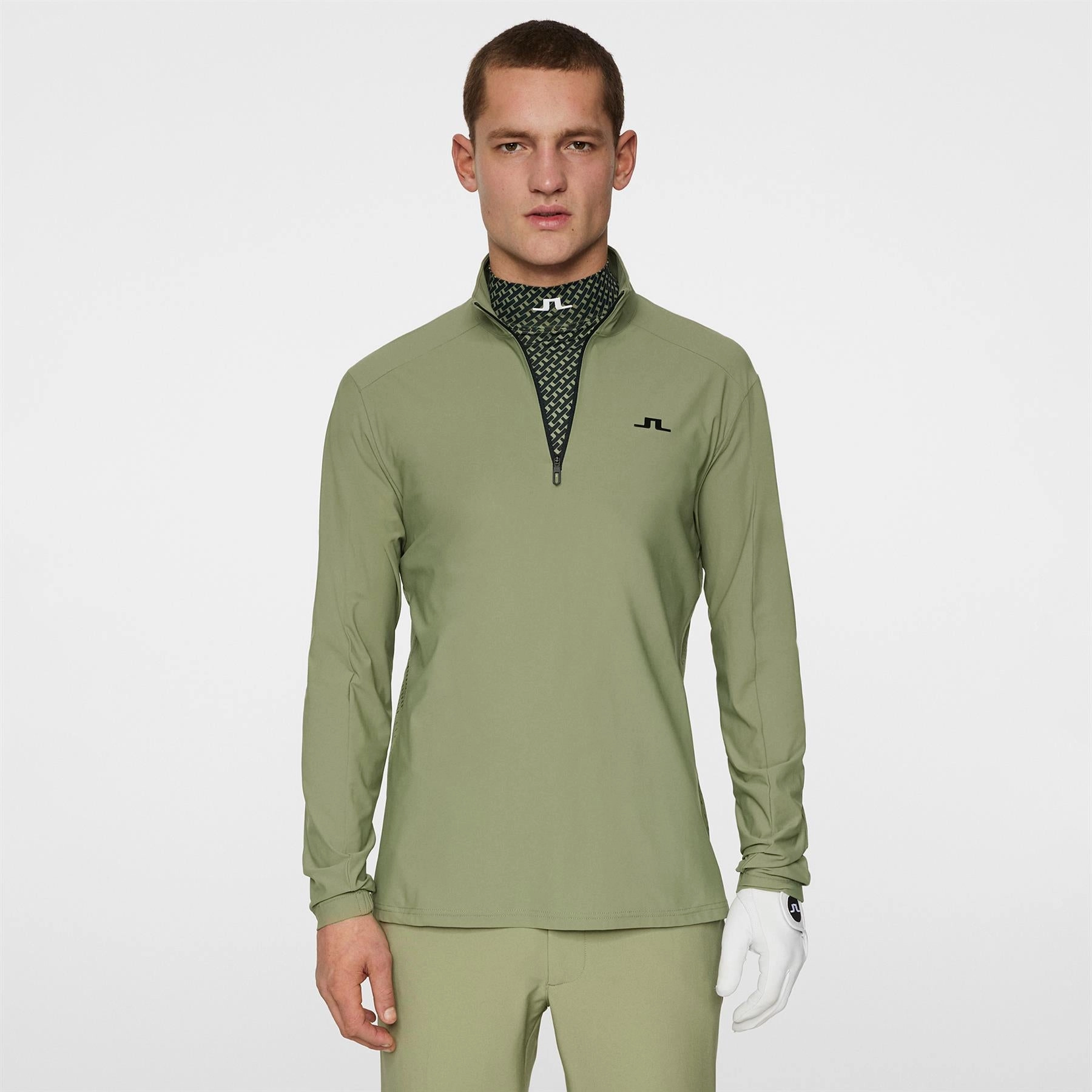 Ollie Tech Quarter Zip Mid Layer Oil Green Premium J.Lindeberg menswear