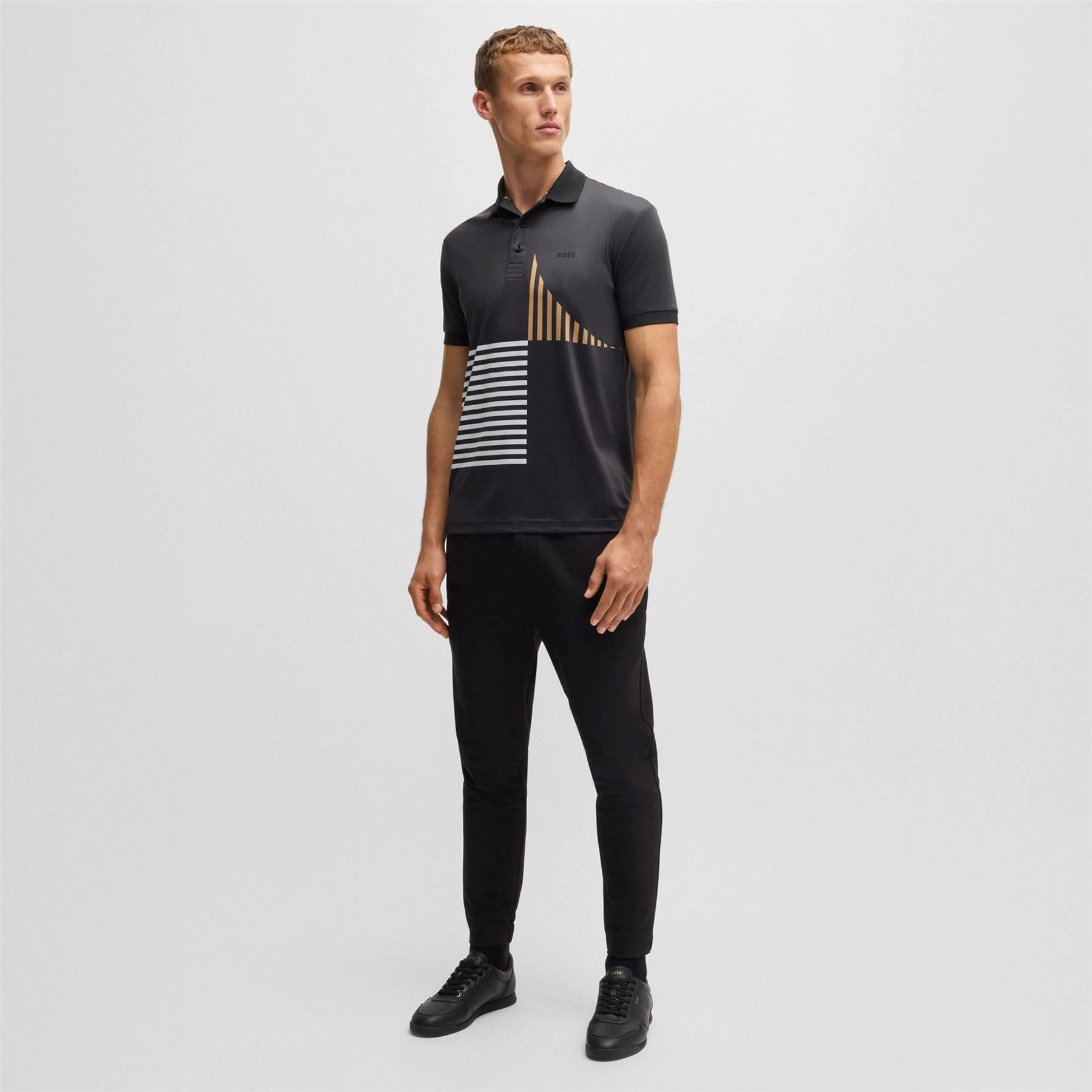 Paddy Striped Cotton 1 Polo Black Boss Men's Fashion