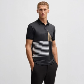 Paddy Striped Cotton 1 Polo Black Boss men's fashion and office attire