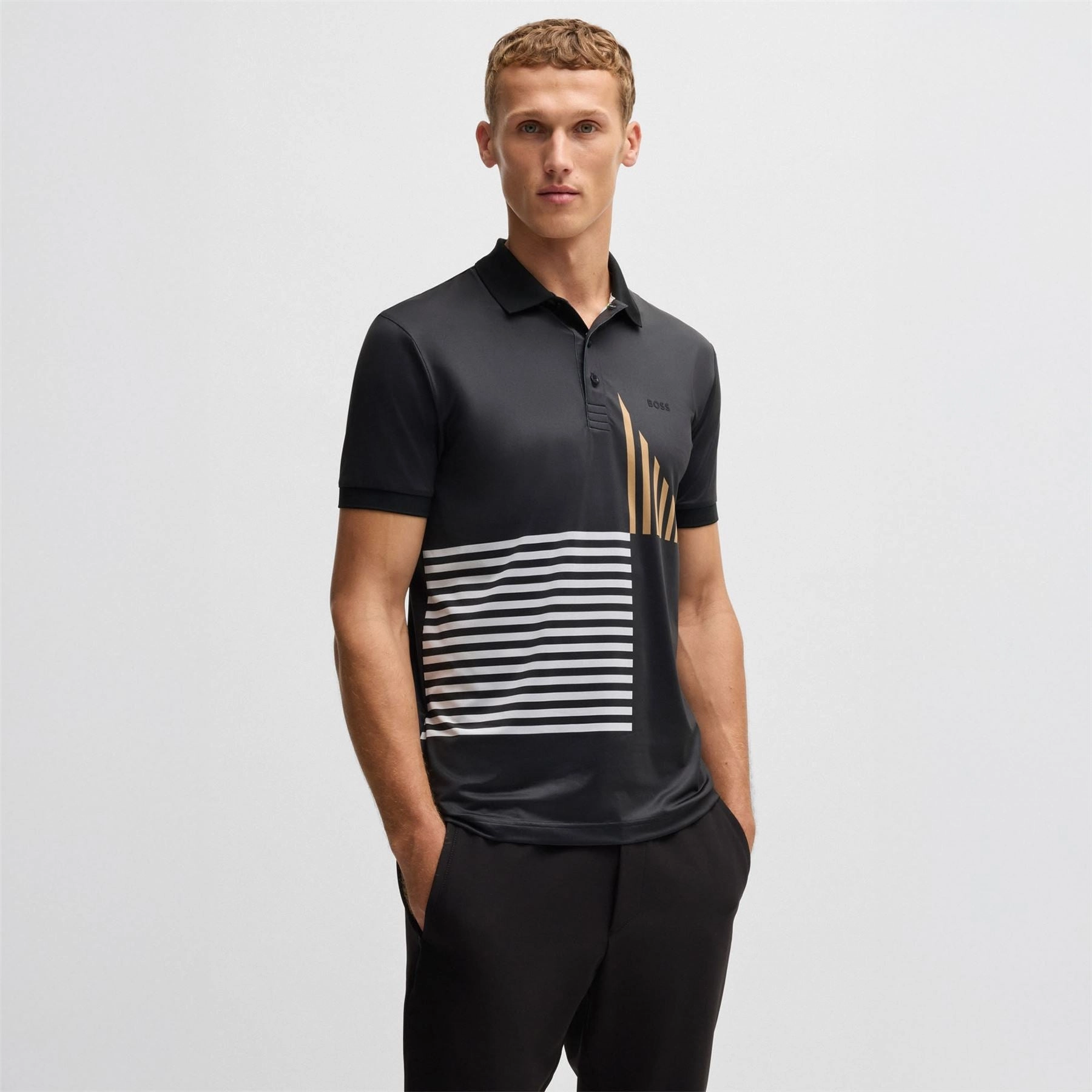 Paddy Striped Cotton 1 Polo Black Boss men's fashion and office attire