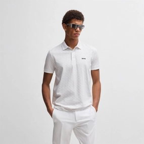Paddy Striped Cotton Polo White Boss men's fashion and office attire